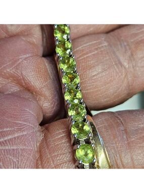 Green Peridot Glass DL 925 Sterling Tennis Bracelet With Safey Catch